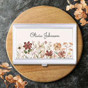 Monogrammed Watercolor Vintage Wildflower Meadow Business Card Case