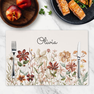 Monogrammed Watercolor Vintage Wildflower Meadow Placemat