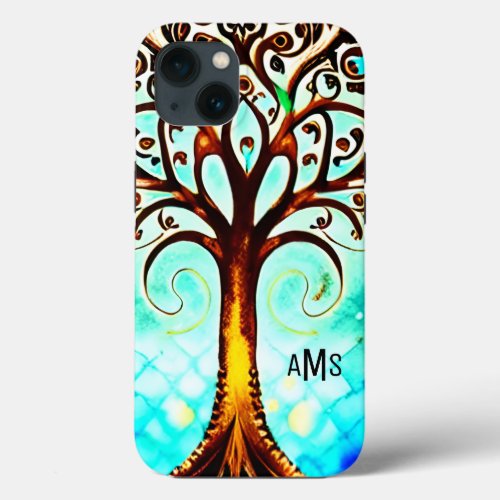 Monogrammed Watercolor Whimsical Tree of Life iPhone 13 Case