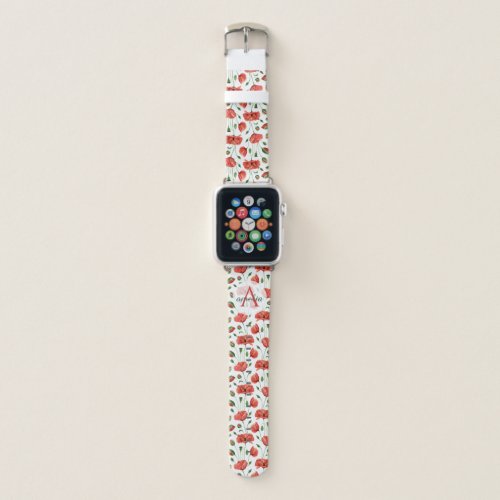 Monogrammed Watercolor Wild Flower Red Poppy Apple Watch Band