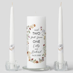 Monogrammed Watercolor wildflower and Butterfly W Unity Candle Set