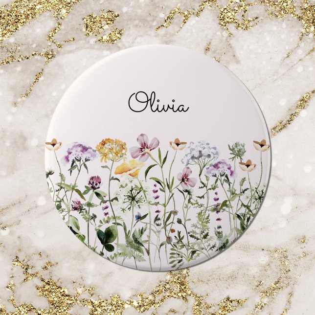 Monogrammed Watercolor Wildflower Garden Button (Close up)