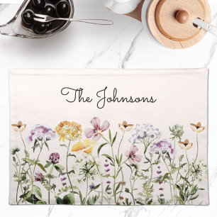 Monogrammed Watercolor Wildflower Garden Cloth Placemat