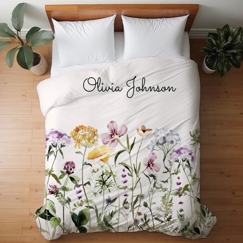 Monogrammed Watercolor Wildflower Garden Duvet Cover