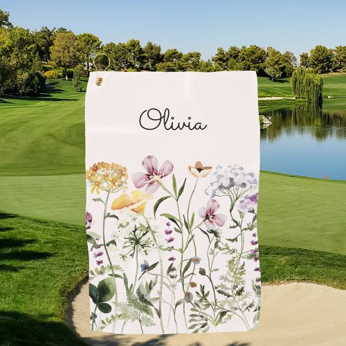 Monogrammed Watercolor Wildflower Garden Golf Towel