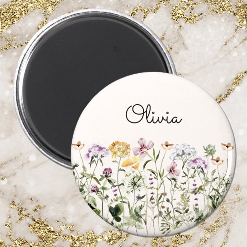 Monogrammed Watercolor Wildflower Garden Magnet