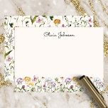 Monogrammed Watercolor Wildflower Garden Note Card
