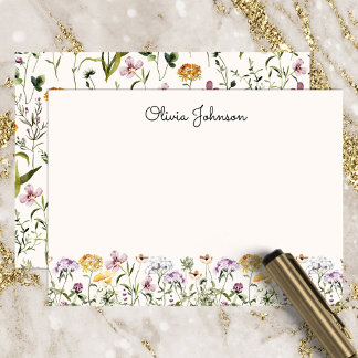 Monogrammed Watercolor Wildflower Garden Note Card