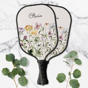 Monogrammed Watercolor Wildflower Garden Pickleball Paddle