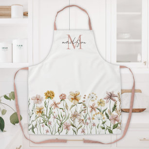 Monogrammed Watercolor Wildflower Meadow Floral Apron