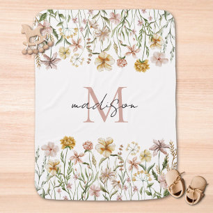 Monogrammed Watercolor Wildflower Meadow Floral Baby Blanket