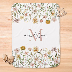 Monogrammed Watercolor Wildflower Meadow Floral Baby Blanket