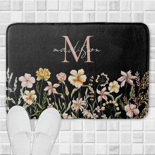 Monogrammed Watercolor Wildflower Meadow Floral Bath Mat