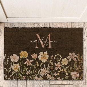 Monogrammed Watercolor Wildflower Meadow Floral Fiber Doormat