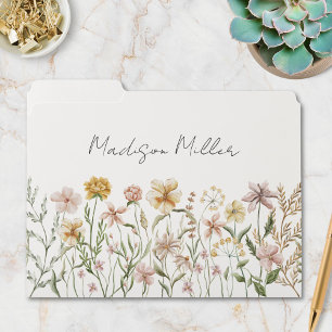 Monogrammed Watercolor Wildflower Meadow Floral File Folder