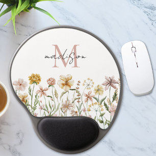 Monogrammed Watercolor Wildflower Meadow Floral Gel Mouse Pad
