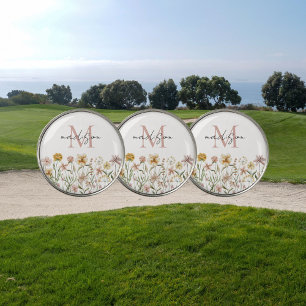 Monogrammed Watercolor Wildflower Meadow Floral Golf Ball Marker