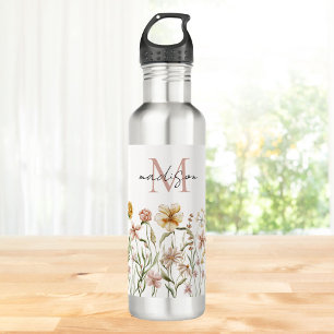 Monogrammed Watercolor Wildflower Meadow Floral Stainless Steel Water Bottle