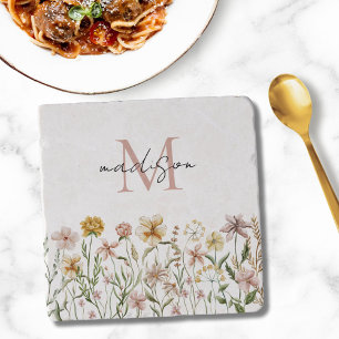 Monogrammed Watercolor Wildflower Meadow Floral Trivet