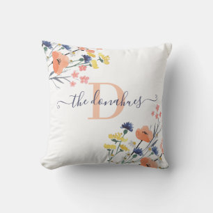 Monogrammed Watercolor Wildflower Pillow