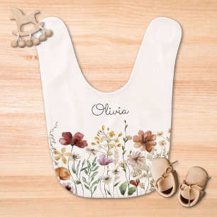Monogrammed Watercolor Wildflower Pretty Floral Baby Bib