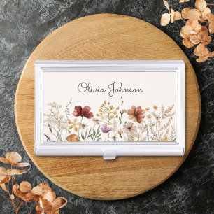 Monogrammed Watercolor Wildflower Pretty Floral Business Card Case