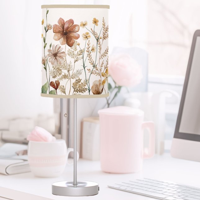 Monogrammed Watercolor Wildflower Pretty Floral Table Lamp (In situ)