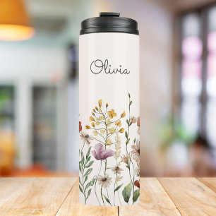 Monogrammed Watercolor Wildflower Pretty Floral Thermal Tumbler