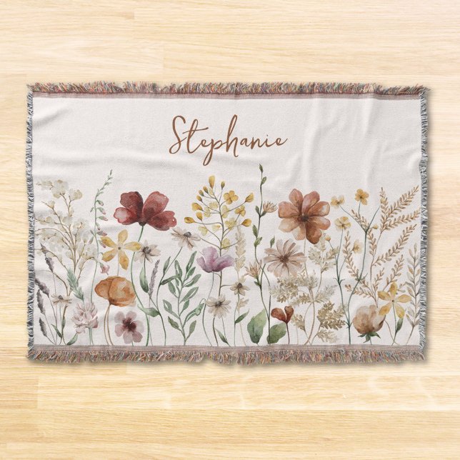 Monogrammed Watercolor Wildflower Pretty Floral Throw Blanket (Creator Uploaded)