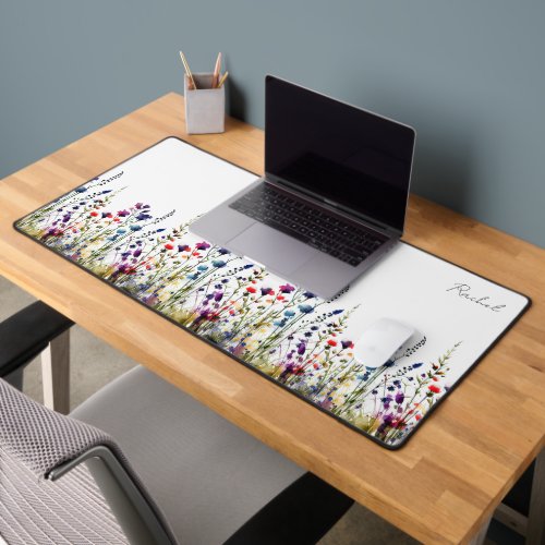 Monogrammed Watercolor Wildflowers Floral Desk Mat