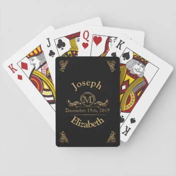 Monogrammed Wedding Favors | Elegant Black Gold Playing Cards by angela65 at Zazzle