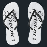 Monogrammed wedding flip flops for bride and groom<br><div class="desc">Rustic monogrammed wedding flip flops for groom and bride or guests. Custom strap color for him and her / men and women. Customizable background color and personalizable with name initials or monogram. Modern black and white his and hers wedge sandals with stylish script calligraphy typography. Cute party favor for beach...</div>