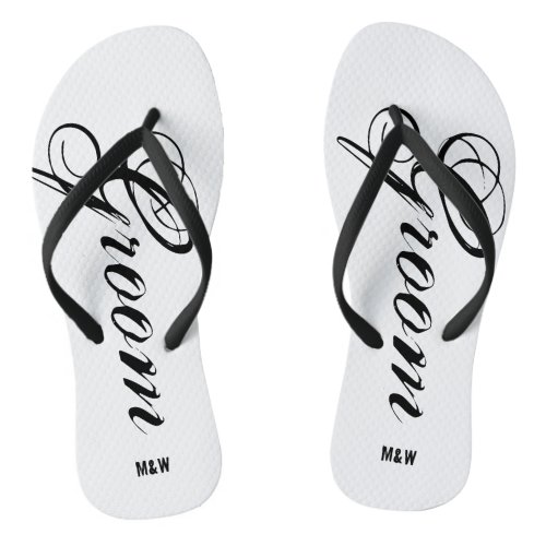 Monogrammed wedding flip flops for bride and groom