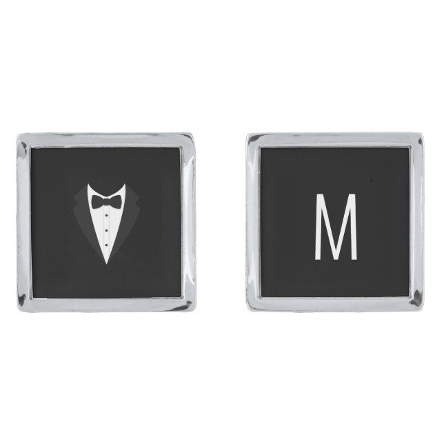 Monogrammed Wedding Groomsman Black Tuxedo  Cufflinks (Front)