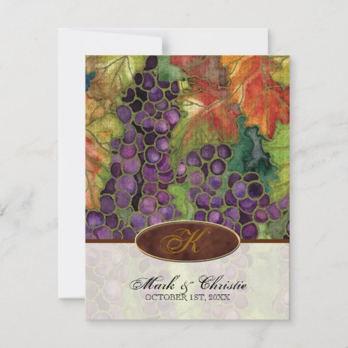 Monogrammed Wedding Invitation Autumn Grape Leaf