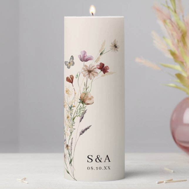 Monogrammed Wedding Pillar Candle (In Situ)