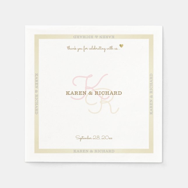Monogrammed Wedding reception Paper Napkins (Front)
