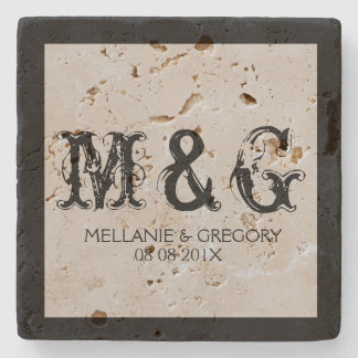 Monogrammed Wedding Text Design Stone Coaster