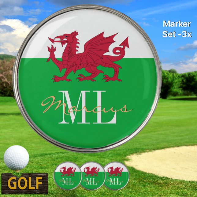 Monogrammed Welsh Flag Marker, Wales / Cymru Golf Ball Marker (Creator Uploaded)