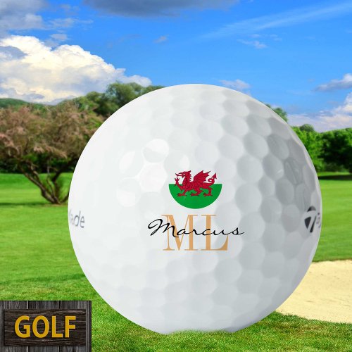 Monogrammed Welsh Flag  Wales Cymru Golf Balls