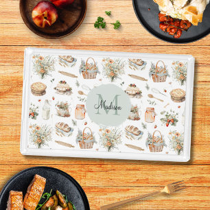 Monogrammed Whimsical Floral Strawberry Country Acrylic Tray