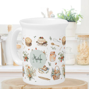 Monogrammed Whimsical Floral Strawberry Country Beverage Pitcher