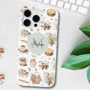 Monogrammed Whimsical Floral Strawberry Country iPhone 16 Pro Max Case
