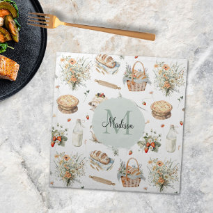 Monogrammed Whimsical Floral Strawberry Country Cloth Napkin