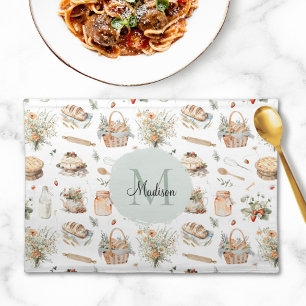 Monogrammed Whimsical Floral Strawberry Country Cloth Placemat