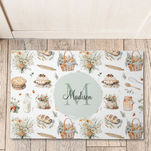 Monogrammed Whimsical Floral Strawberry Country Doormat