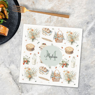 Monogrammed Whimsical Floral Strawberry Country Napkins