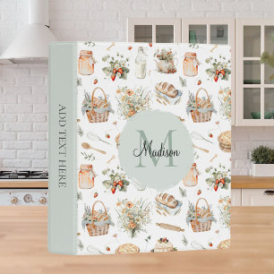 Monogrammed Whimsical Floral Strawberry Recipe Mini Binder
