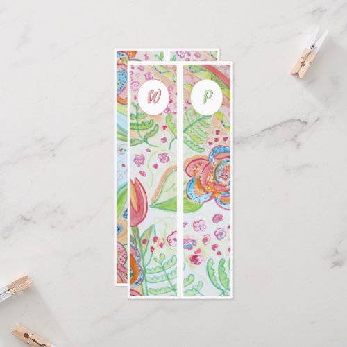 Monogrammed Whimsical Flowers Two Bookmarks