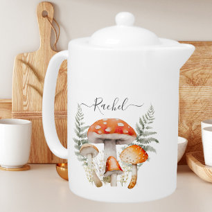 Monogrammed Whimsical Vintage Forest Mushroom Teapot